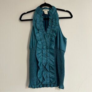 Arden B Y2K Ruffle Front Halter Tank Top Size Medium Mermaid Smocked